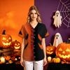 Women's Halloween Printed V-Neck Short Sleeve Costume Top with Pockets, Loose Fit Scrub Tunic