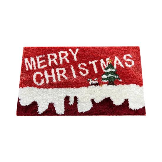 Christmas Themed Pattern Floor Mat Anti-Slip Bottom Soft Comfortable Faux Cashmere Rug Vibrant Color Door Rug