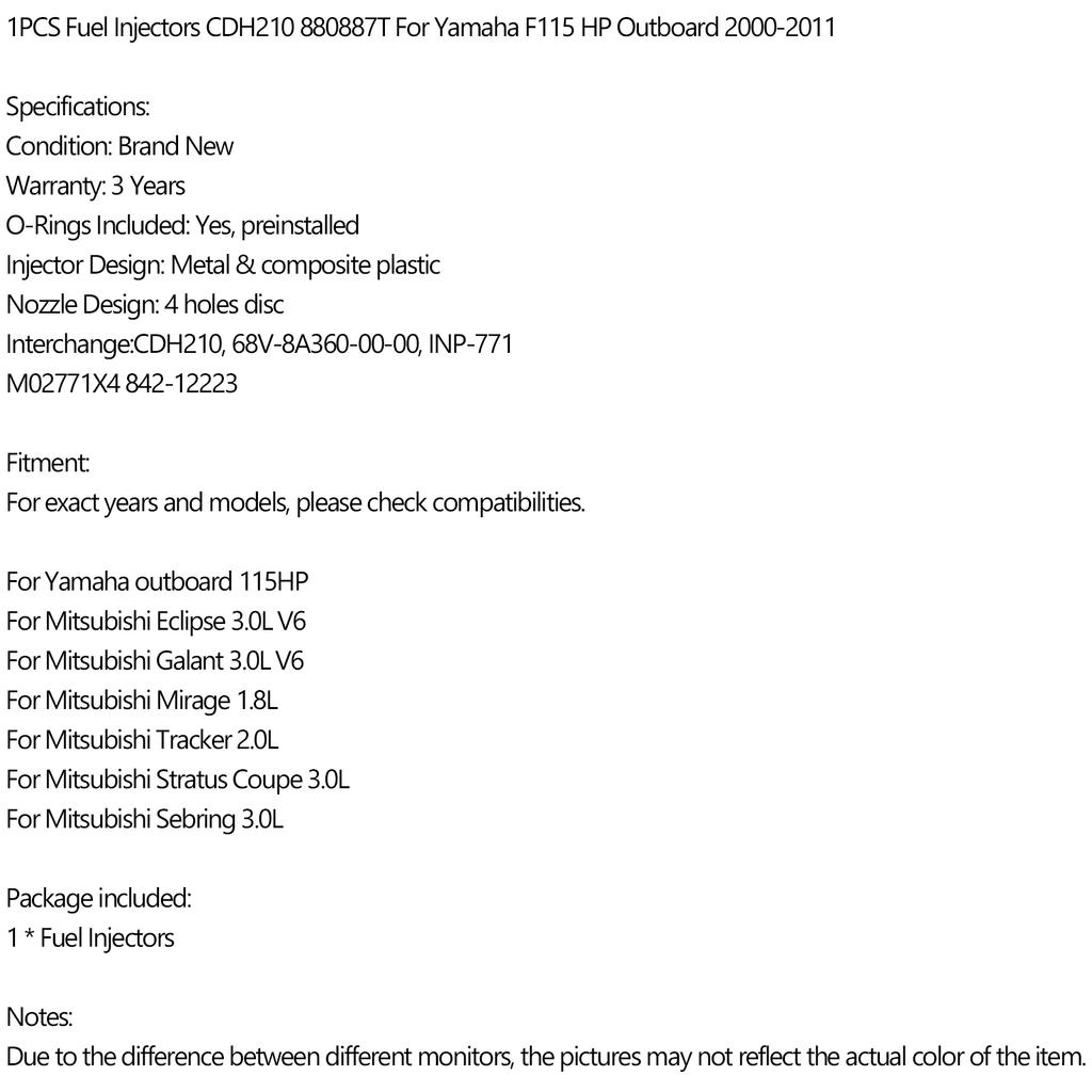 1PCS Fuel Injectors CDH210 880887T For Yamaha F115 HP Outboard 2000-2011