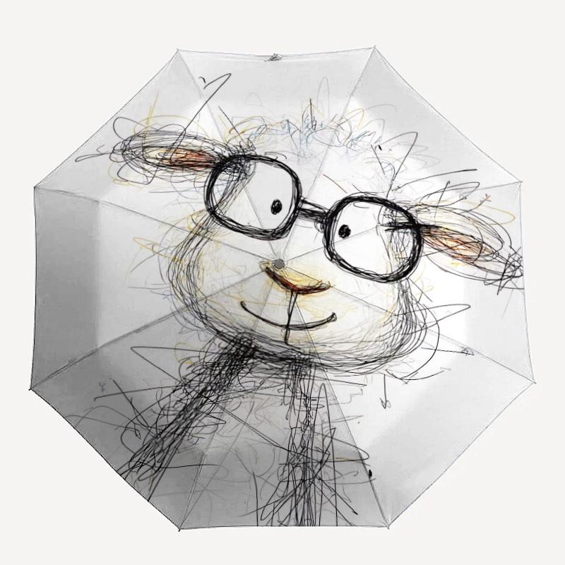 

1pc Glasses Sheep Automatic Folding Umbrella Automatic Open/Close, 8-Rib Durable Frame, Compact Travel Umbrella Suitable027