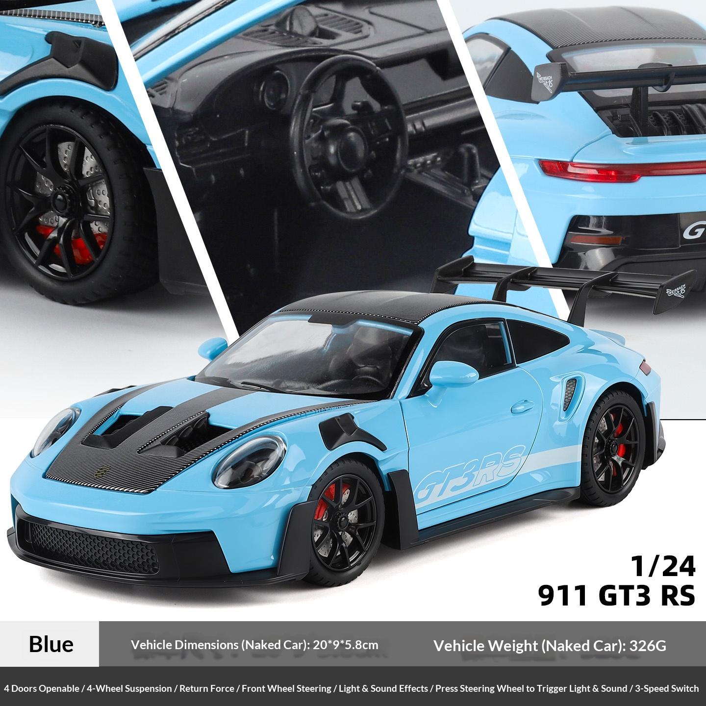 1/24 Metall-Druckguss GT3RS Sportwagenmodell Simulierte Geräusche und Lichter Sammlerstücke 6+ Jungen Spielzeug Geschenke