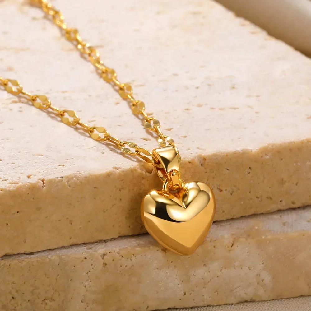 316L Stainless Steel Necklace for Women Heart Pendant Charm Necklaces Choker Aesthetic Handmade Zircon Accessories Free Gifts