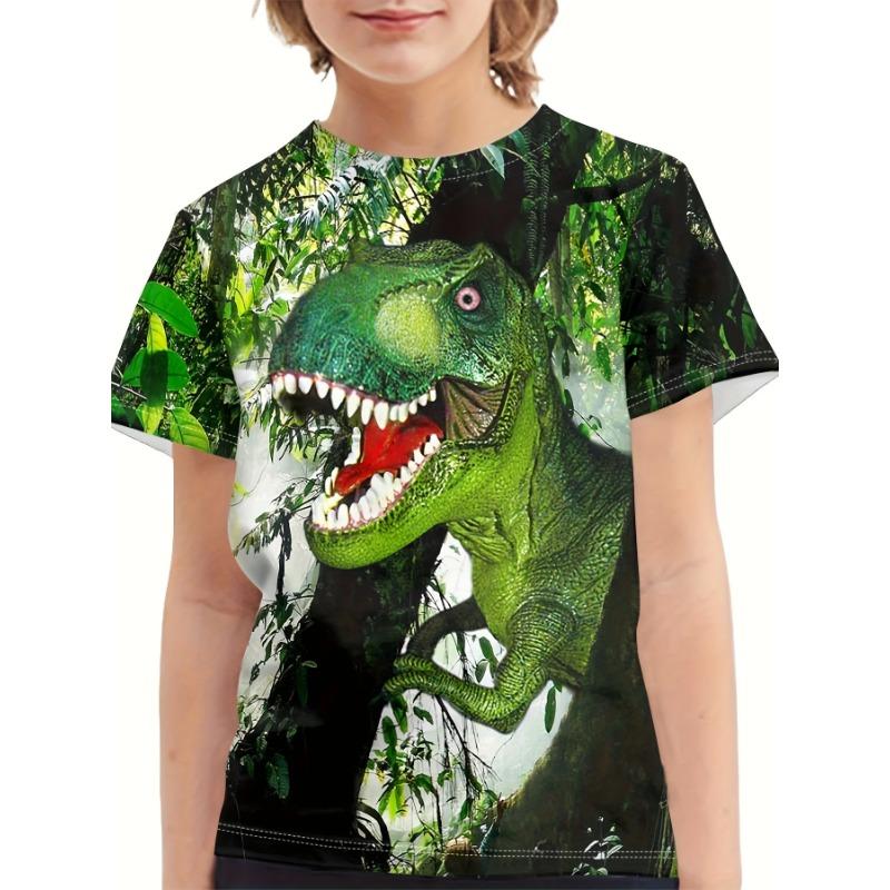Sommar Rundhals 3D Dinosaurie Tryckt Topp Trendig Casual Kortärmad Barn Pojk T-shirts