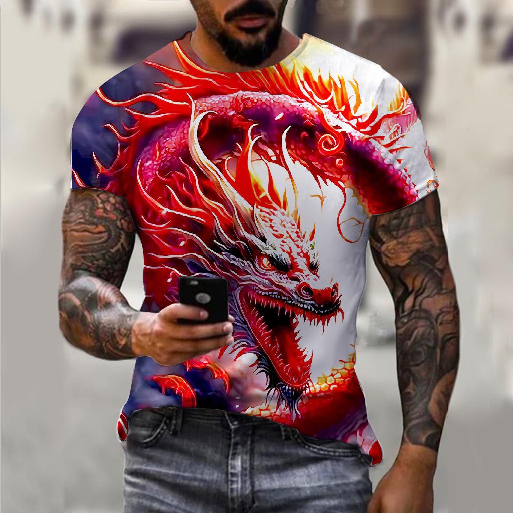 Men's T-Shirt For Men Clothing Unisex Dragon Graphic 3D Print Summer Top O-neck Short Sleeve Fashion Casual Tee Shirt Streetwear