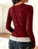 Women's Lace Long Sleeve Slim Fit T-Shirt - French Style, Spring/Autumn Wear, Sweet & Spicy.
