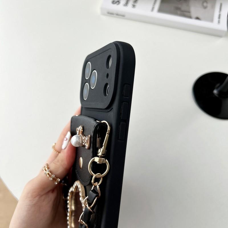 Custodia a Portafoglio Specchio per iPhone 17 Pro Max Air 16 Plus 11 12 13 14 15 Pro Cinturino Slot per Schede Laccio per Collo a Tracolla Corda Copertura a Borsa Fiorita