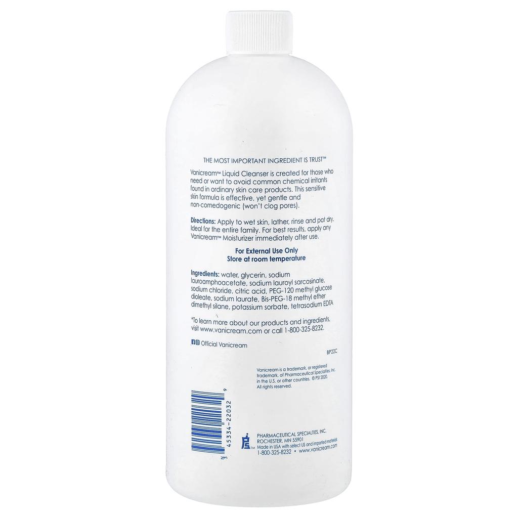 Vanicream Liquid Cleanser Refill, Sensitive Skin, Fragrance-Free, 947 Ml (32 Fl Oz)