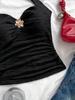 Floral V-Neck Spaghetti Strap Bodycon Tank Top for Vacation, Women's White Knitted with Metal Buckle