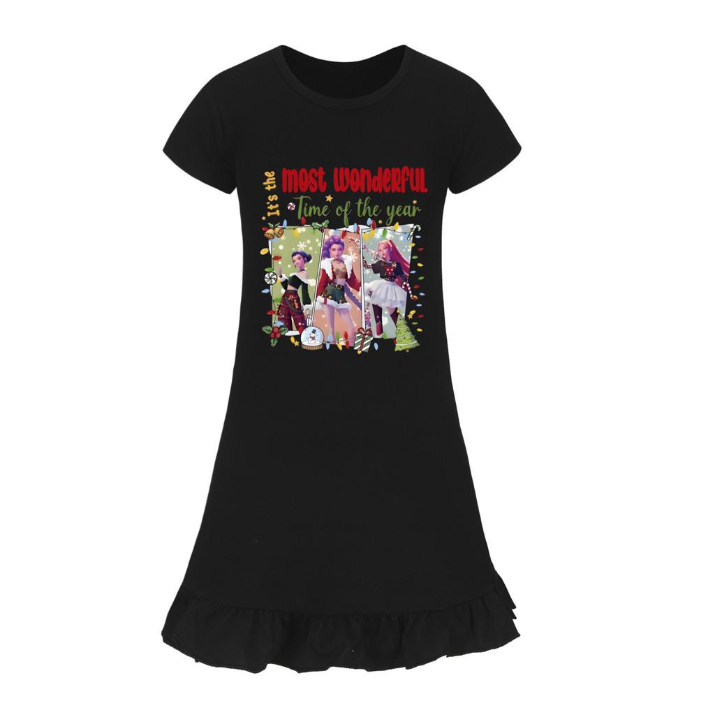 5096 Kinder Mädchen Weihnachten Neujahr Mira Zoey Rumi Gedrucktes Rüschen Kurzarm Freizeitkleid