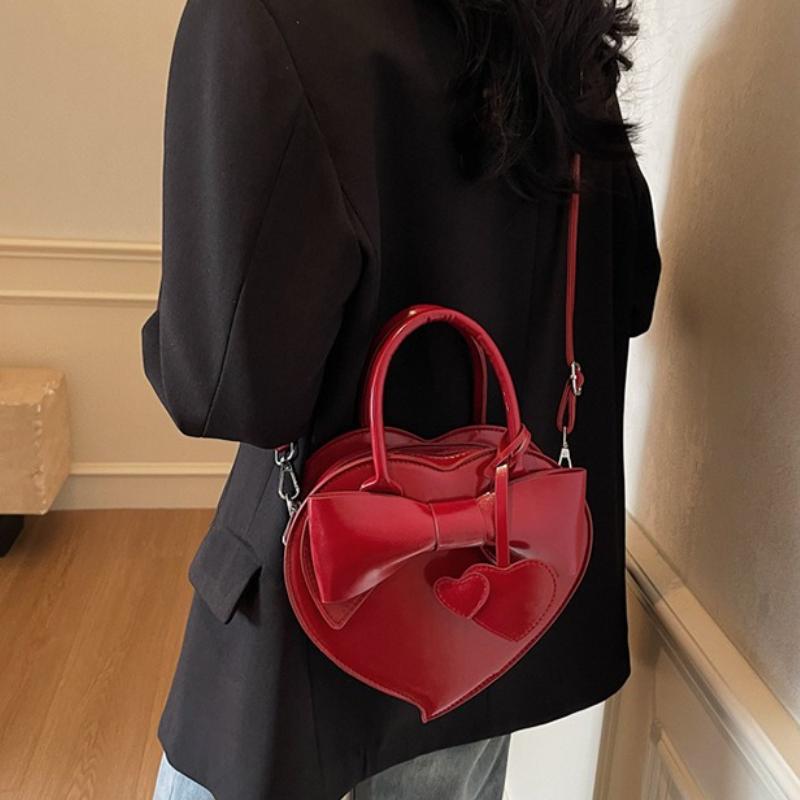 Sweet Bow Heart Shape Shoulder Bags for Women PU Leather Solid Color Female Small Crossbody Bag Fashion Ladies Clutch Handbags