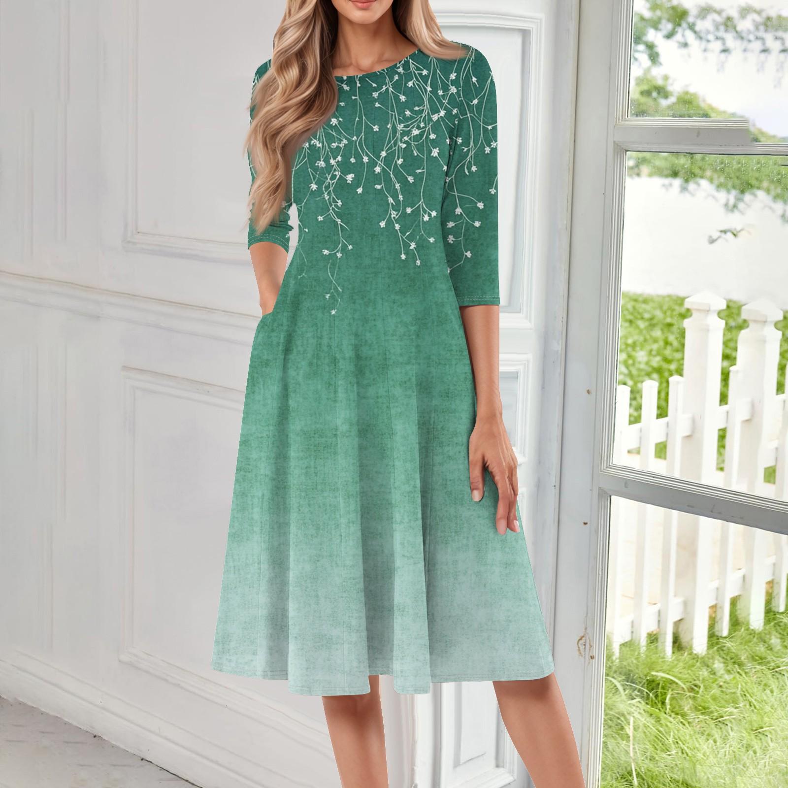 

Женское повседневное модное платье миди с круглым вырезом и рукавом три четверти L