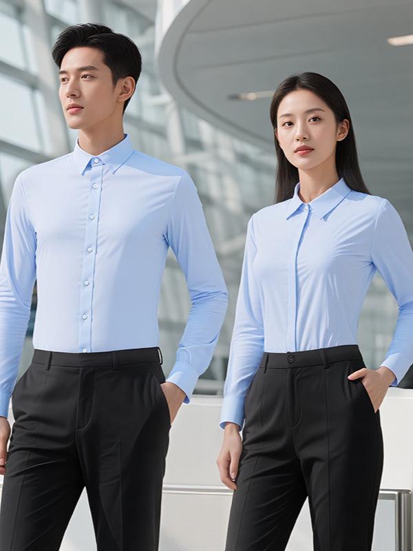 Unisex bügelfreies Baumwoll-Stretch Langarmhemd für professionelle Business-Kleidung