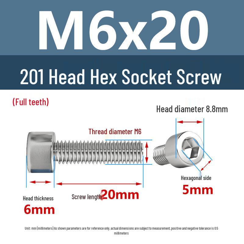 Yigu 201 Stainless Steel Cup Head Hexagon Screws and Bolts - M3, M4, M5, M6