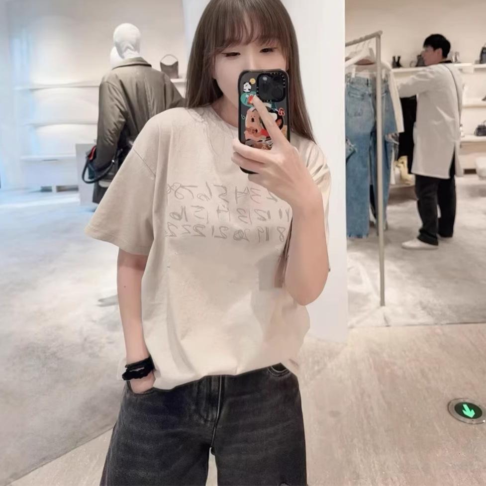 2026 Spring/Summer Women's Casual Cotton Round Neck Letter T-Shirt - Loose Fit, Short Sleeve, Trendy & Versatile