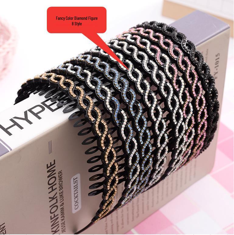Hollow Willow Leaf Rhinestone Non-Slip Headband with Diamond Wave Design