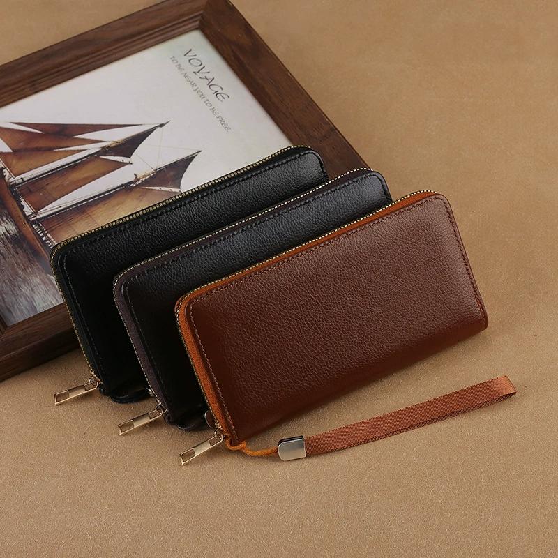 Men's PU Leather Long Wallet With Zipper Coin Purse Pocket Money Clip Clutch Vintage Large Capacity Male Short Money Purse Card Holder
