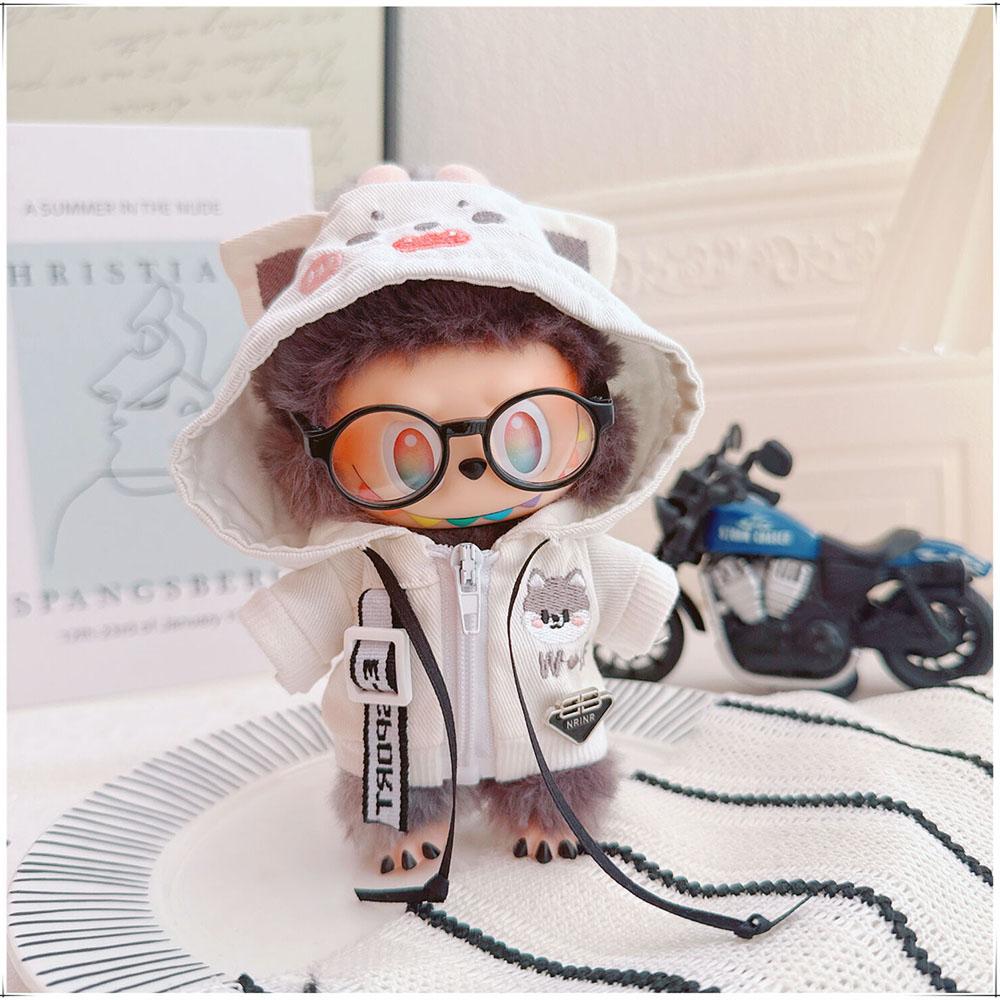 Clothes]Clothes [Only For 15/17Cm Labubu Doll Clothing Cool Handsome Wolf Hoodie Coat Glasses Collar Trendy Clothing Accessories