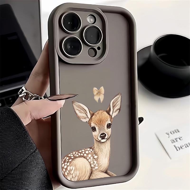 Cute Deer Pattern Silicone Soft Phone Case For iPhone 17 16 15 Pro Max 14 13 12 11 Pro 17 Air 16E XS X XR 7 8 15 Plus Cover
