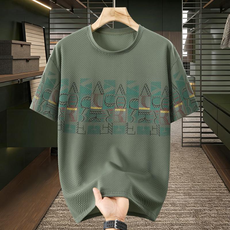 Men's Plus Size Waffle Knit Geometric Print T-Shirt – Casual Crew Neck Short Sleeve Tee (5XL-13XL)