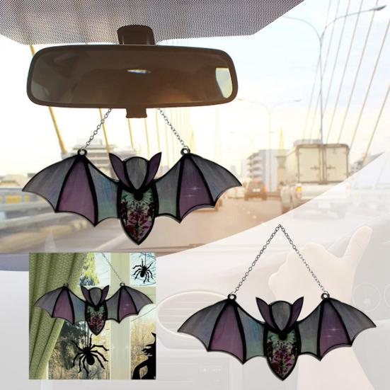 

Bat Stained Glass Sun Catcher Translucent Window Hanging Decoration Handmade Acrylic Wall Art Light Catcher for Halloween Home Decor зелений