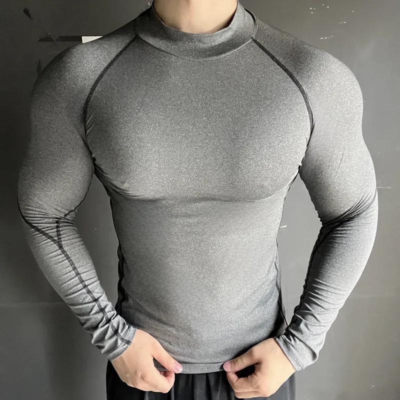 

Спортивные леггинсы с длинным рукавом для бега, для тренировок на стадионе и поле, для баскетбола. Топы с высоким воротом, дышащая фитнес-одежда S серый