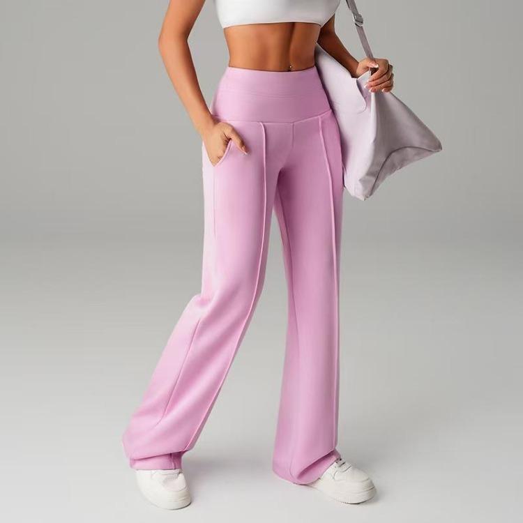 High Waist Workout Pants for Women Straight Leg Sports Trousers with Pockets Outdoor Casual Comfort Slim Fit Long Pants