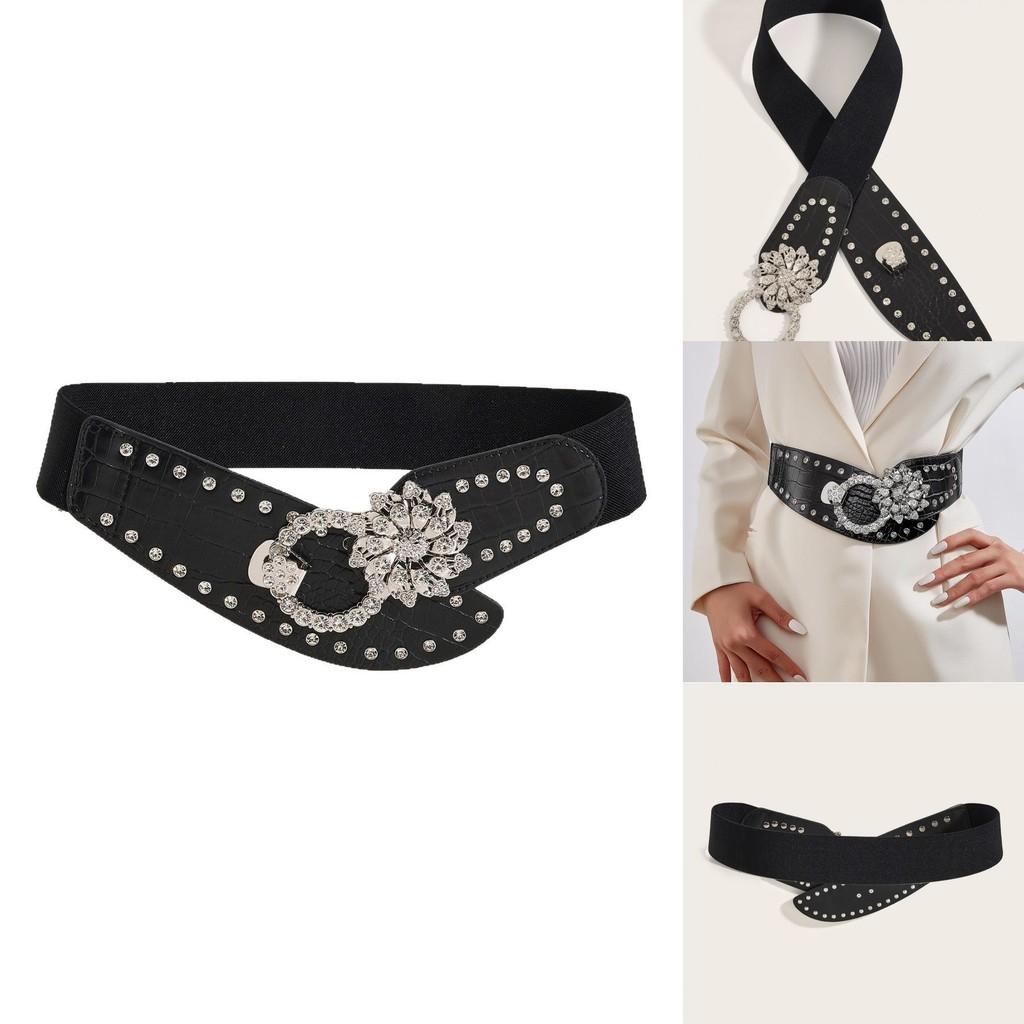 Style Wide Elastic Waist Belt With Alloy Buckle For Casual Dresses And Outerwear