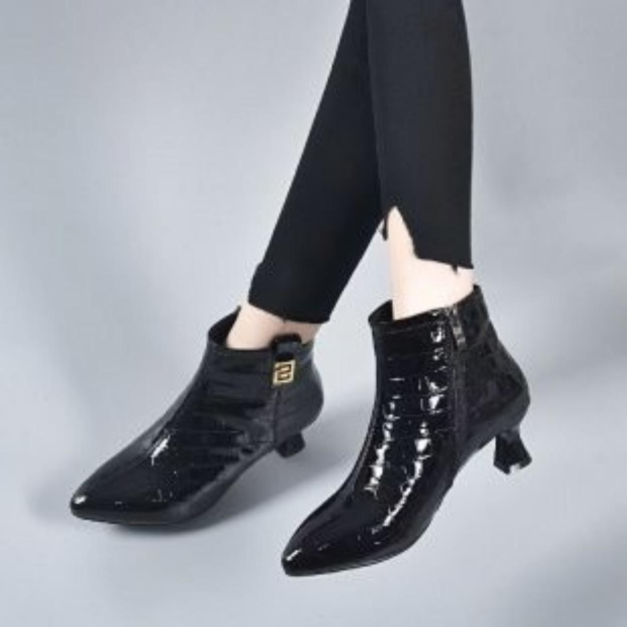 

kitten and short boots women s soft leather thin heels pointed ankle boots women s autumn and winter velvet fashion boots women s low heels 40