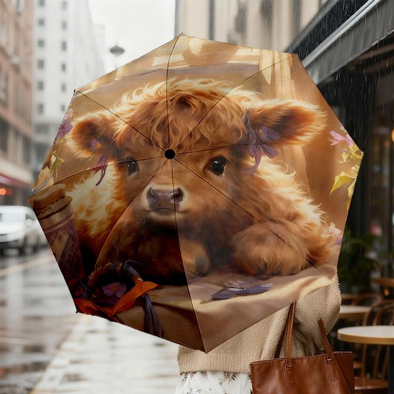 1pc Cow Flower Pattern Umbrella Design Automatic Opening and Closing Umbrella, High-quality Travel Umbrella, c1128129
