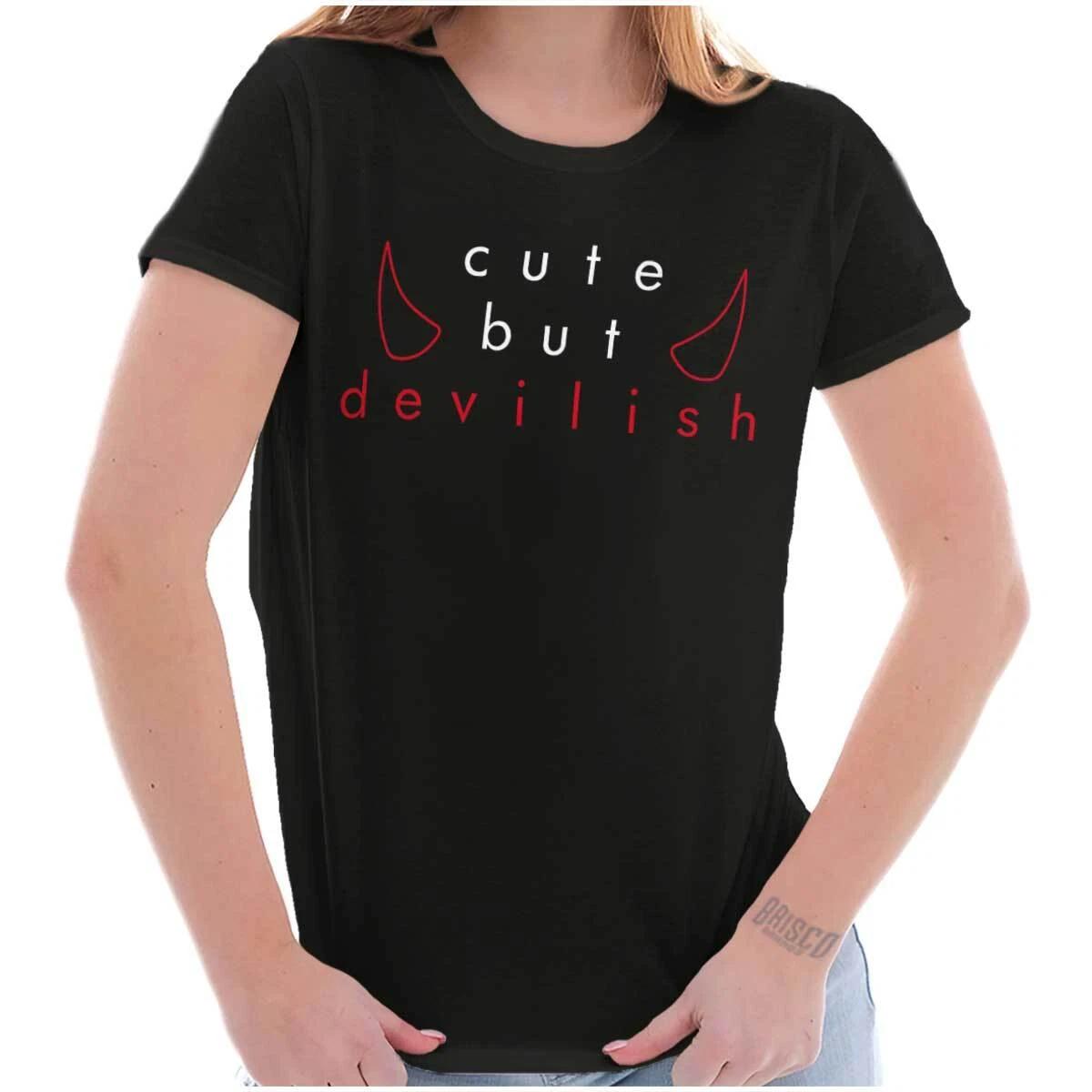 Funny Halloween Cute But Devilish Sarcasm Womens Top Junior Graphic Tee S