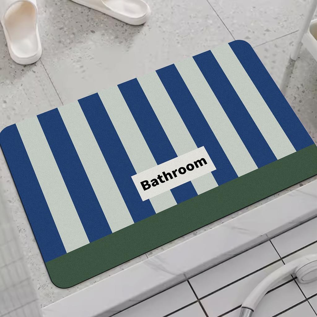 Blue Green Simple Striped Pattern Non-Slip Floor Mat Washable Decorative Area Rug for Kitchen Bedroom Living Room Home Decor