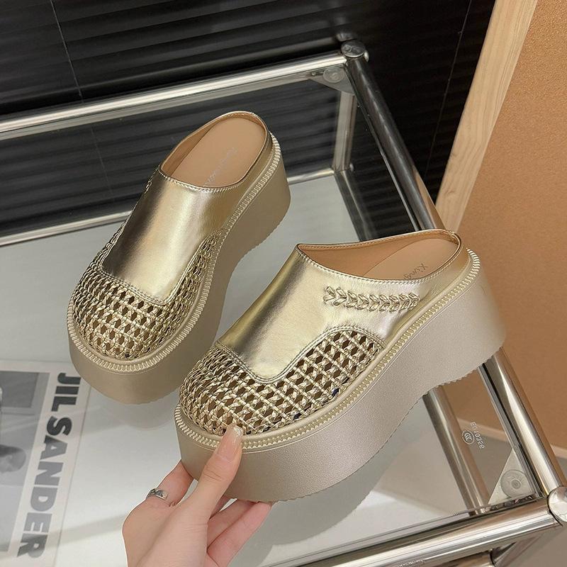 2025 Summer New Outer Wear Temperament Bag Head Slippers Korean Version Fashionable Versatile Thick Bottom Breathable Mesh Half Drag Women