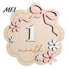 Baby Growth Record Decoration Monthly Milestone Ornaments, Wooden Markers with 3D Bow And Flower Newborn Gift Decoration, Cards for Photos Keepsake