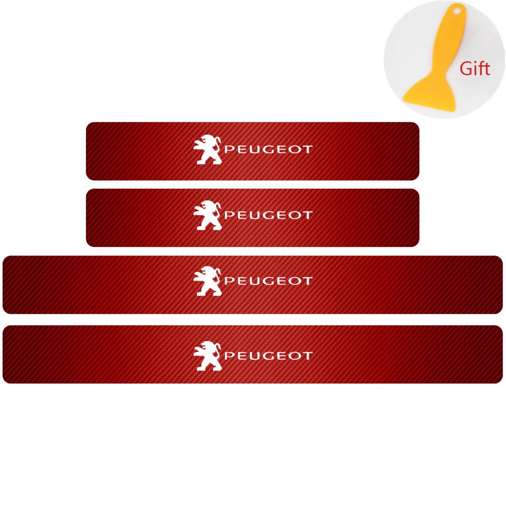 4Pcs Car Door Threshold Sill Carbon Fiber Sticker Protector Decal Accessories For Peugeot 107 2008 206 207 208 307 308 508 Wheel