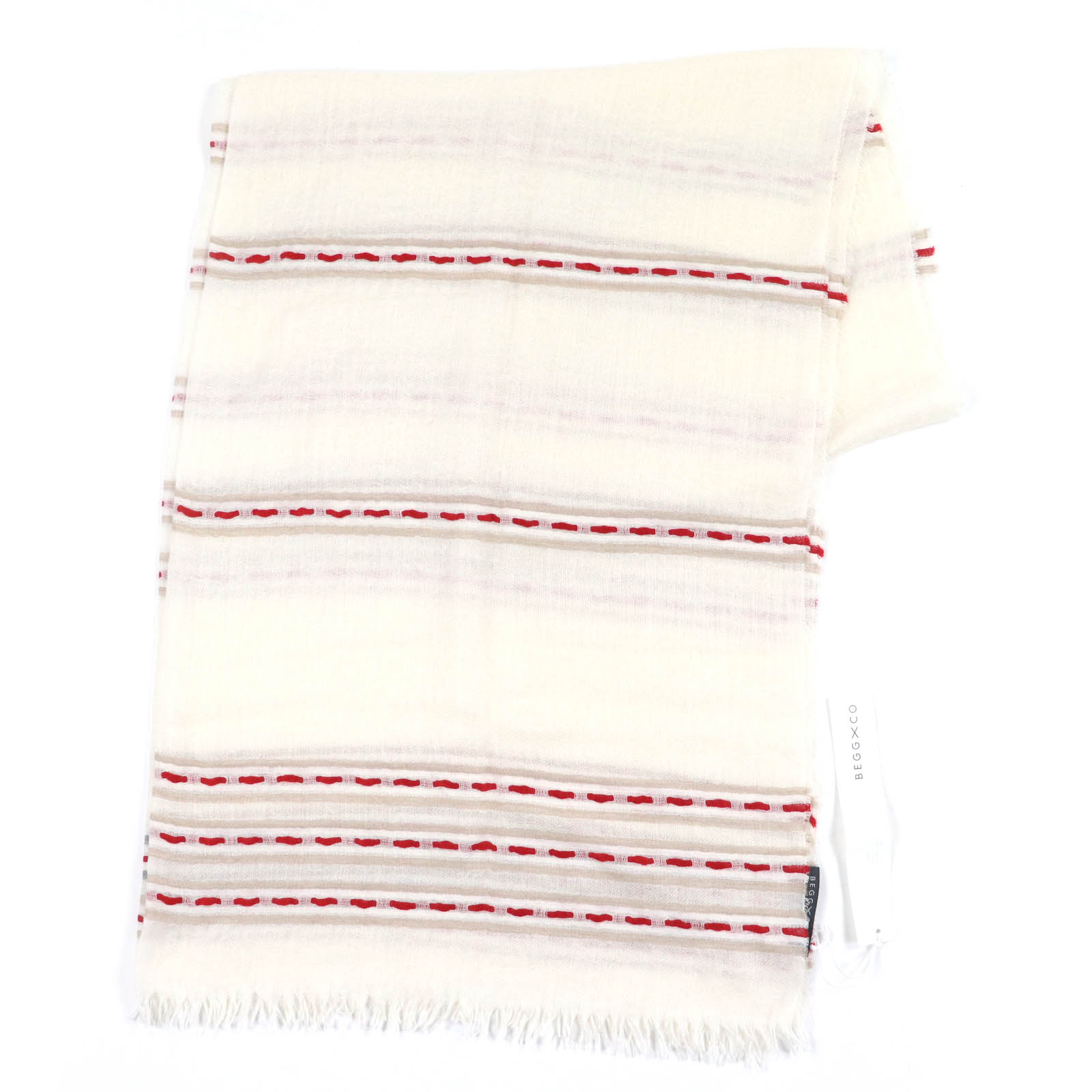 

Pristine BEGG&CO shawl Large size with fringe Ivory cashmere Women Used