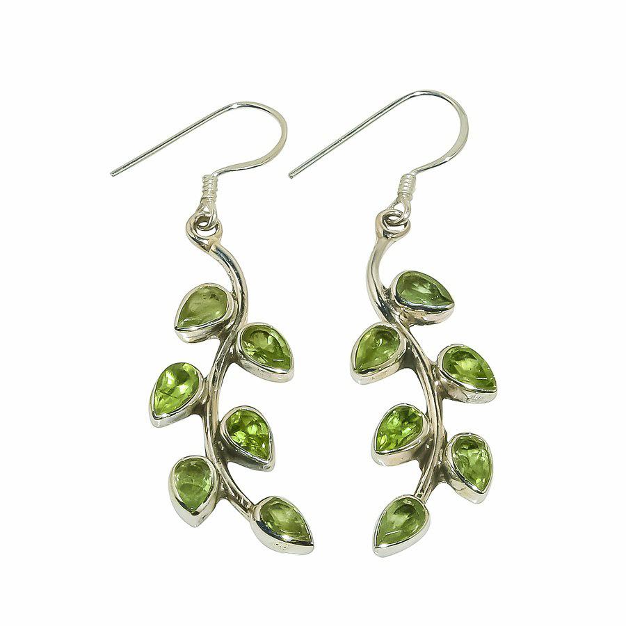 Natural Peridot Gemstone Handmade 925 Solid Sterling Silver Earring 1.75" l2U35