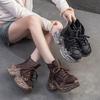 Johnature Vintage Genuine Leather Splicing Mesh Breathable Hollow-out Boots Women's Platform Shoes