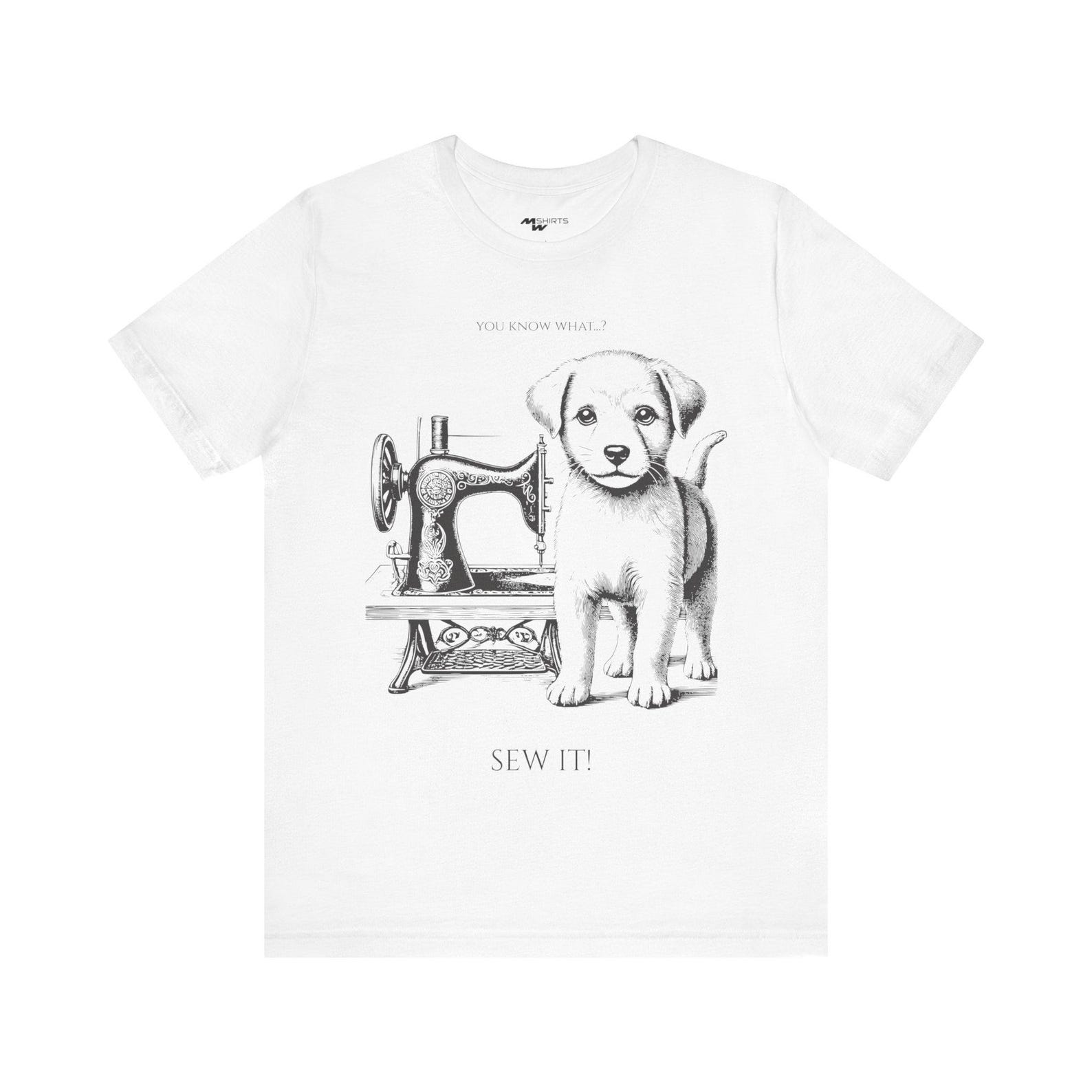 Puppy Sewing Machine Tee: Engraving Style Unisex T-Shirt 4XL