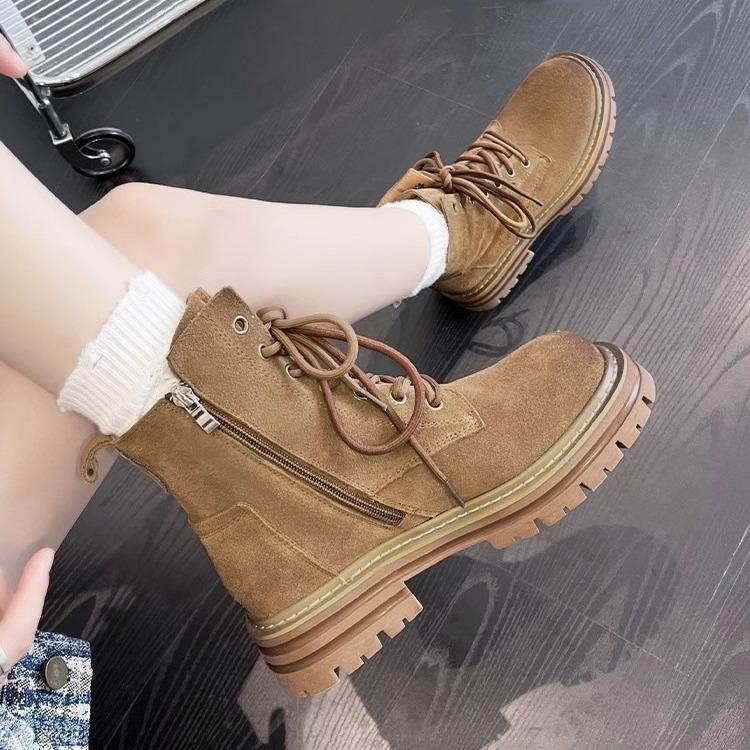 European station Martin boots women's 2025 autumn and winter new leather retro tooling western cowboy boots thick-soled short boots