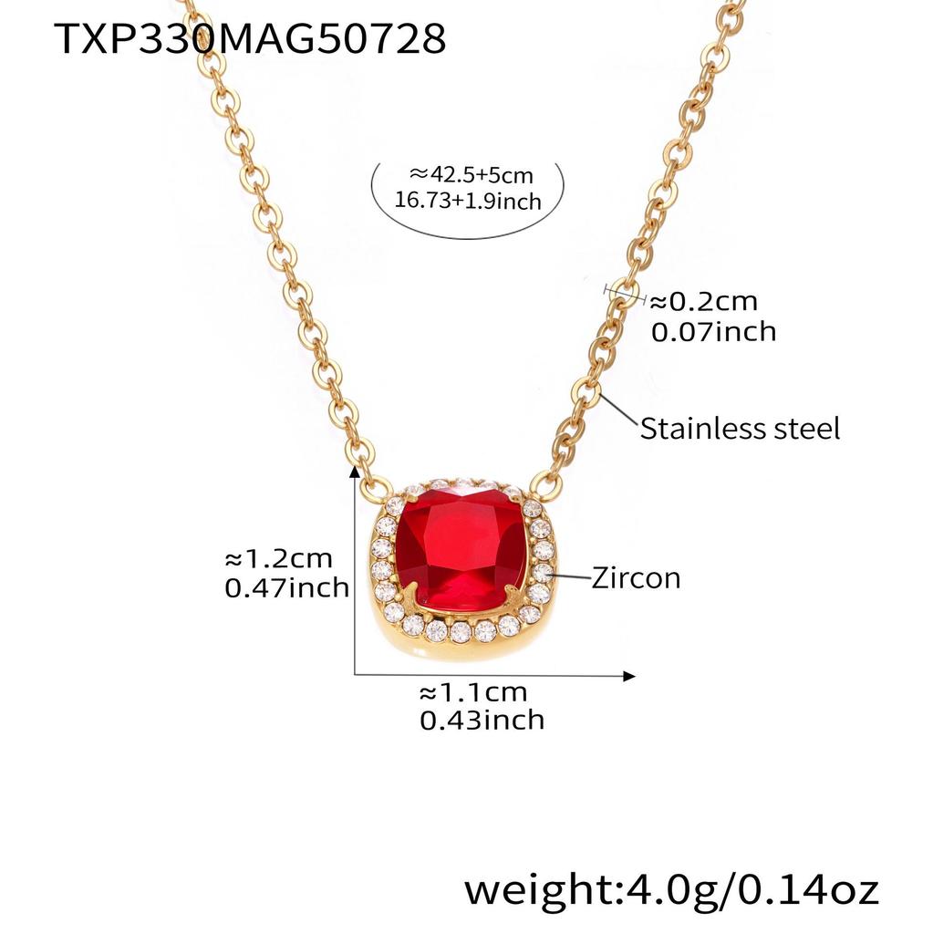 Stainless Steel Zircon Necklace, Ring & Earrings Set with Red Gemstones