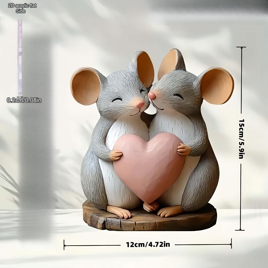 2D Flat Acrylic Mouse and Heart-shaped Decoration, Indoor and Outdoor Decoration - No Battery/electricity Required, Free Day Decoration, S