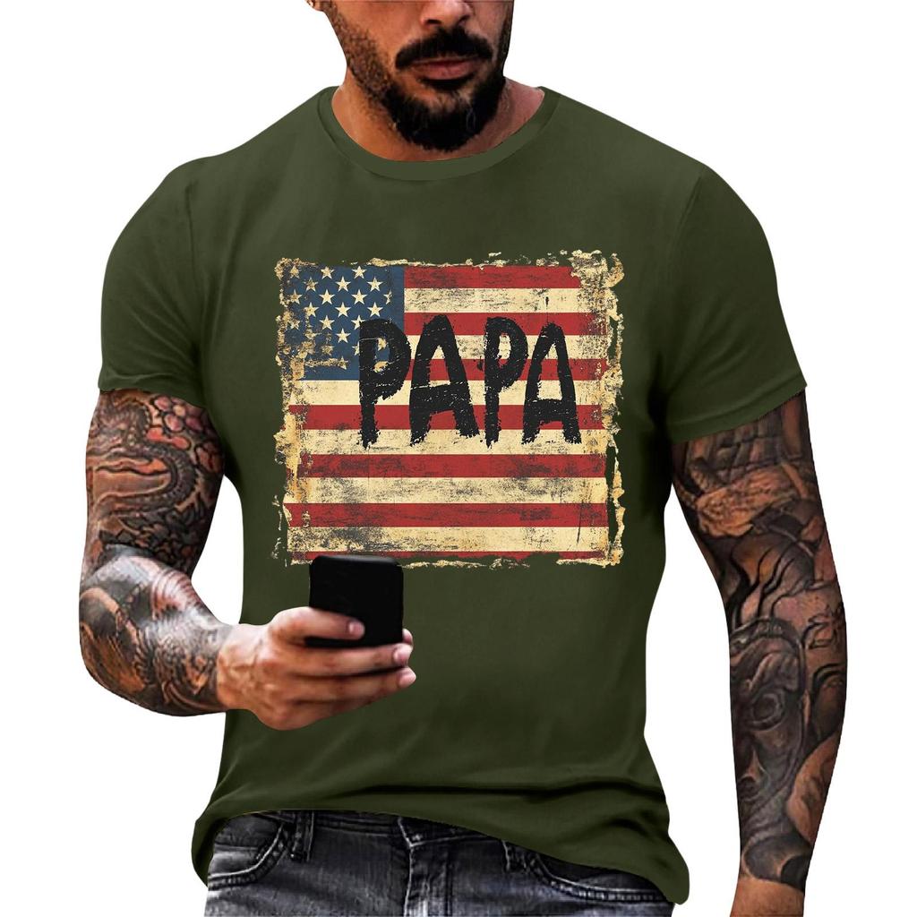 Men's Loose Fit Short Sleeve T-Shirt with Patriotic Flag Print Casual Summer Daily Wear Comfortable Lightweight Top