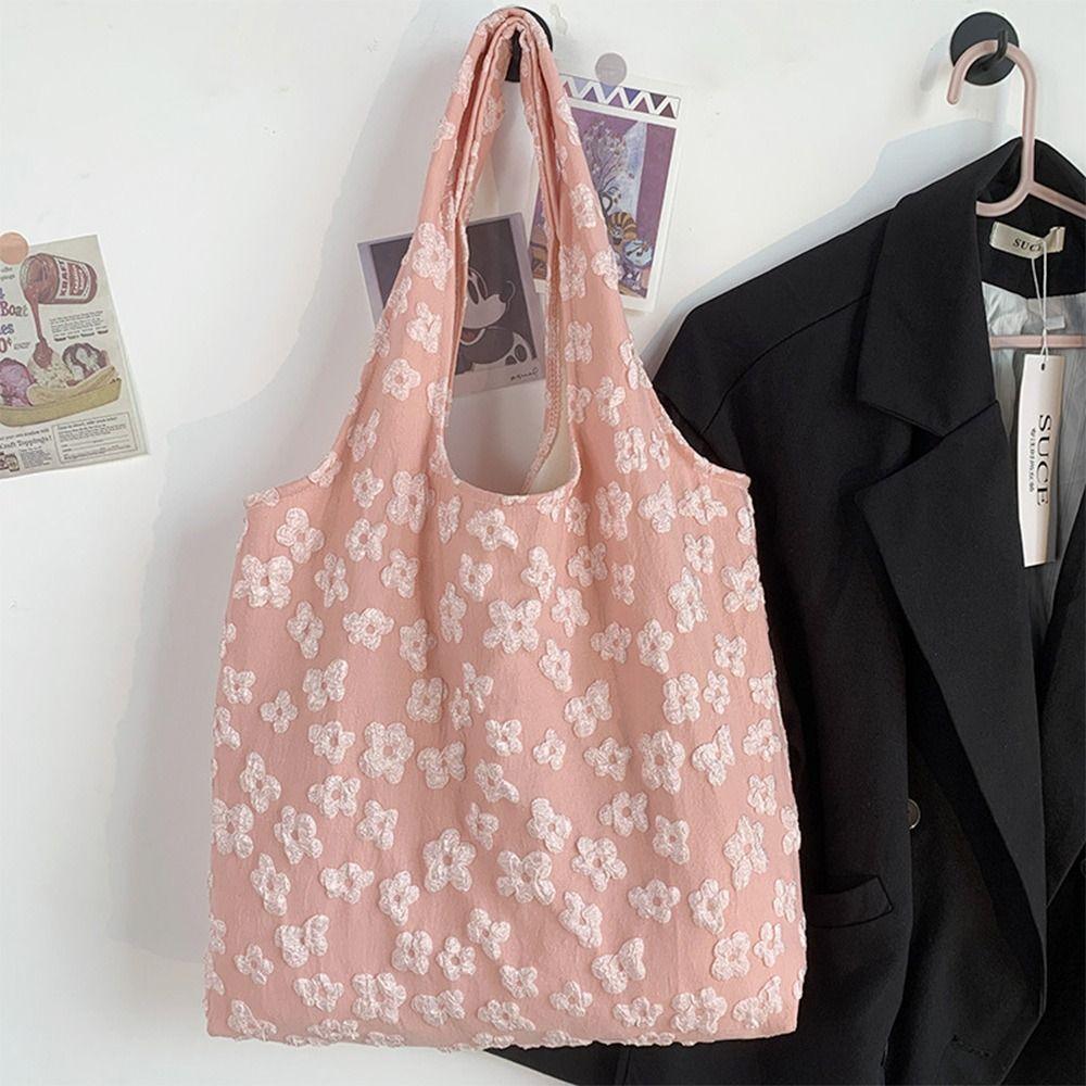 Women Lace Shoulder Bags Soft Handbags Flower Tote Bags Girls Large Capacity Bags розовый