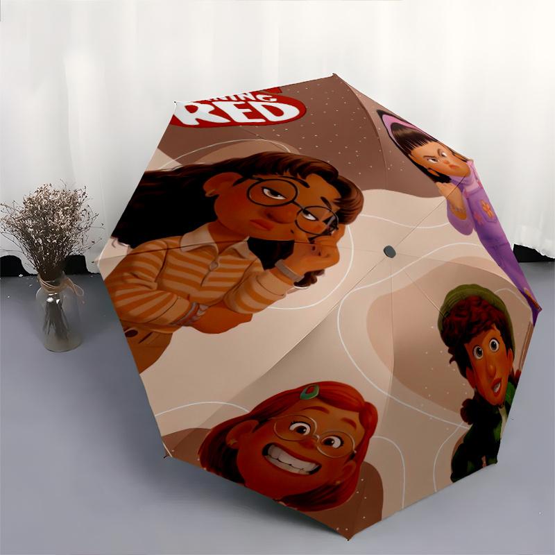 Turning Red Characters Automatic Open/CloseCartoon Umbrella-CuteUmbrella with Cute Design, Portable 3-Fold Compact Umbrella for Men & Women,