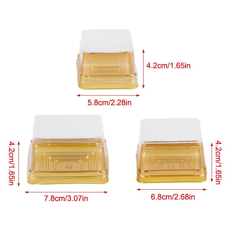50 Piezas Transparente Dorado Cuadrado Plástico Postre Huevo-Yema-Bocadillo Caja Empaque Pastel de Luna Contenedor Pastel de Luna para Horneado Empaque de Alimentos