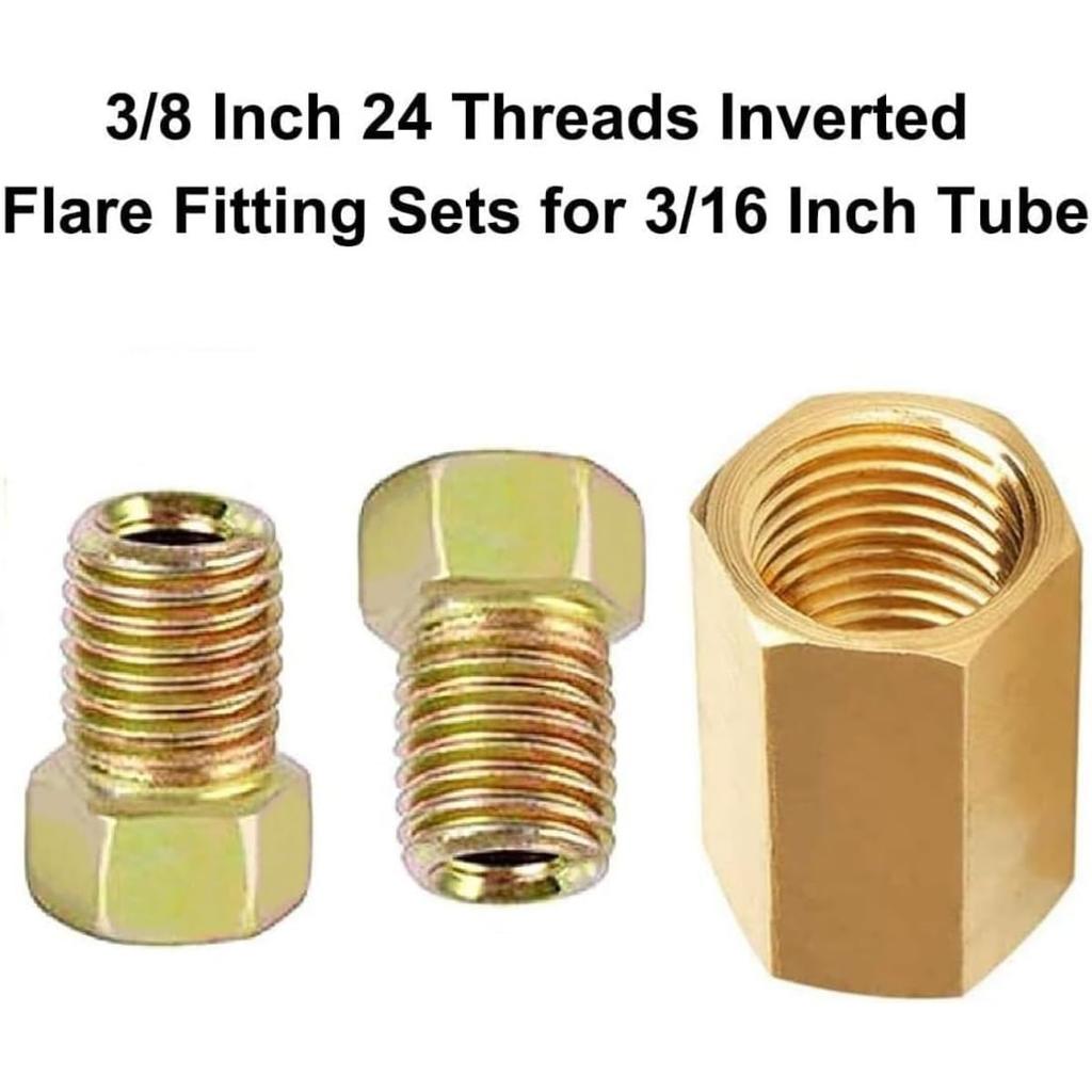 3/16 Brake Line Fittings - Premium 3/8' - 24 Threads Brake Fittings Assortment for 3/16' Brake Line Tube (6 Unions, 12 Nuts) 18 PCS