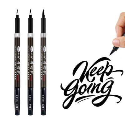 Stylo pinceau de calligraphie de couleur noire, pour Signature, dessin, Art, lettrage à la main, carte postale, 3 pièces