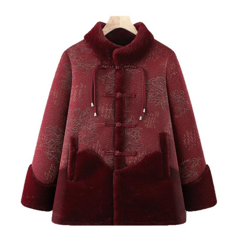 Mom's winter coat, piled and thickened warm coat, women's middle-aged and elderly fur integrated, grandma's autumn and winter clothes