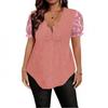 Women's Fashion Casual Lace Trim V Neck Plus Size Short Sleeve Top