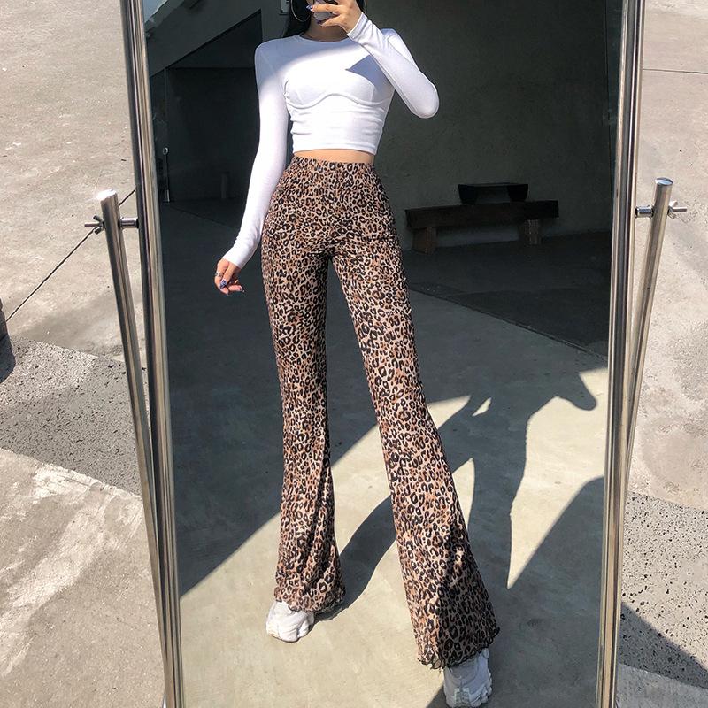 New Women's Trousers, High Waist Drape, Leopard Print Micro-flap Pants, Women's Leg-length Casual Trousers